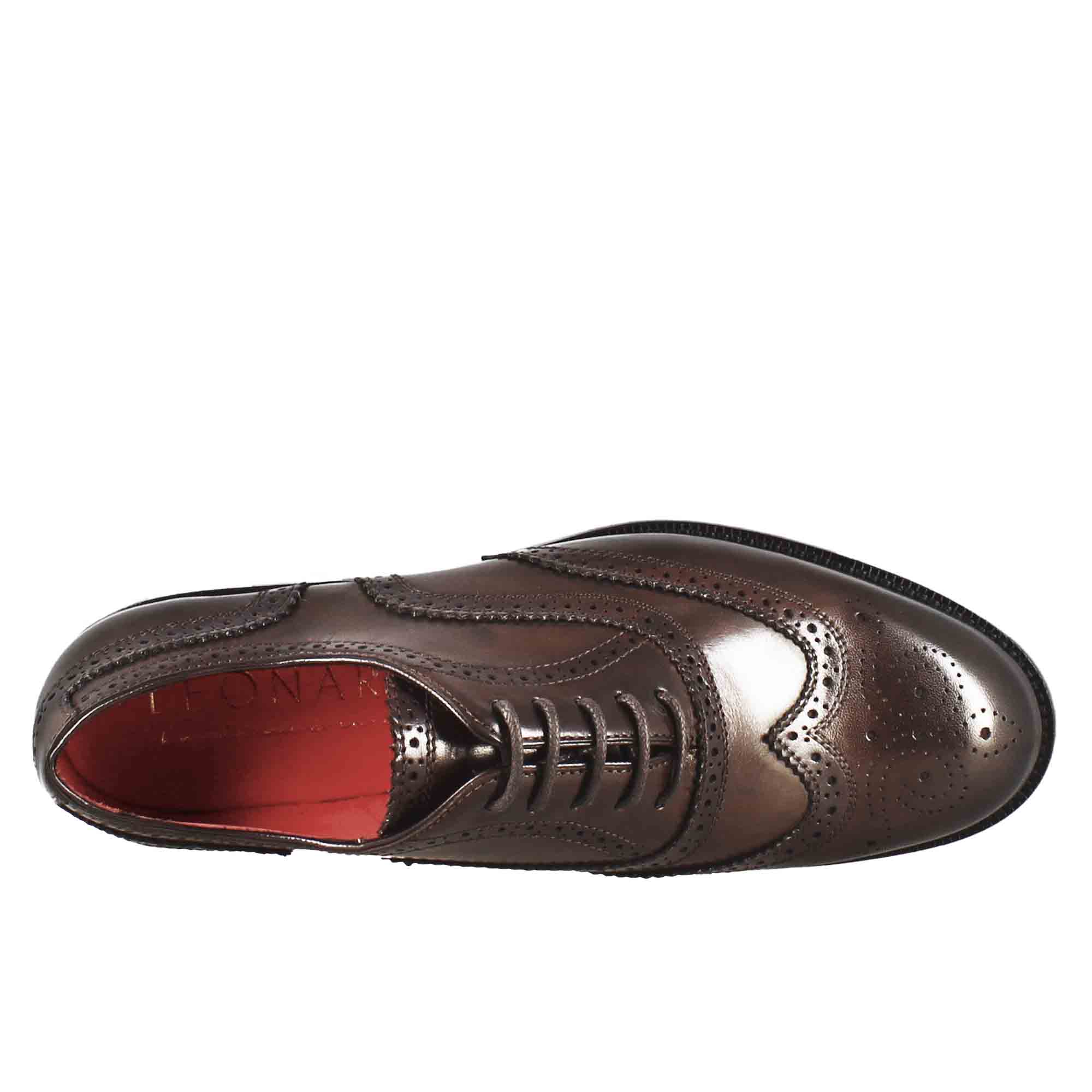 Leonardo Shoes Francesina Donna Brogue Marrone Scuro Lacci