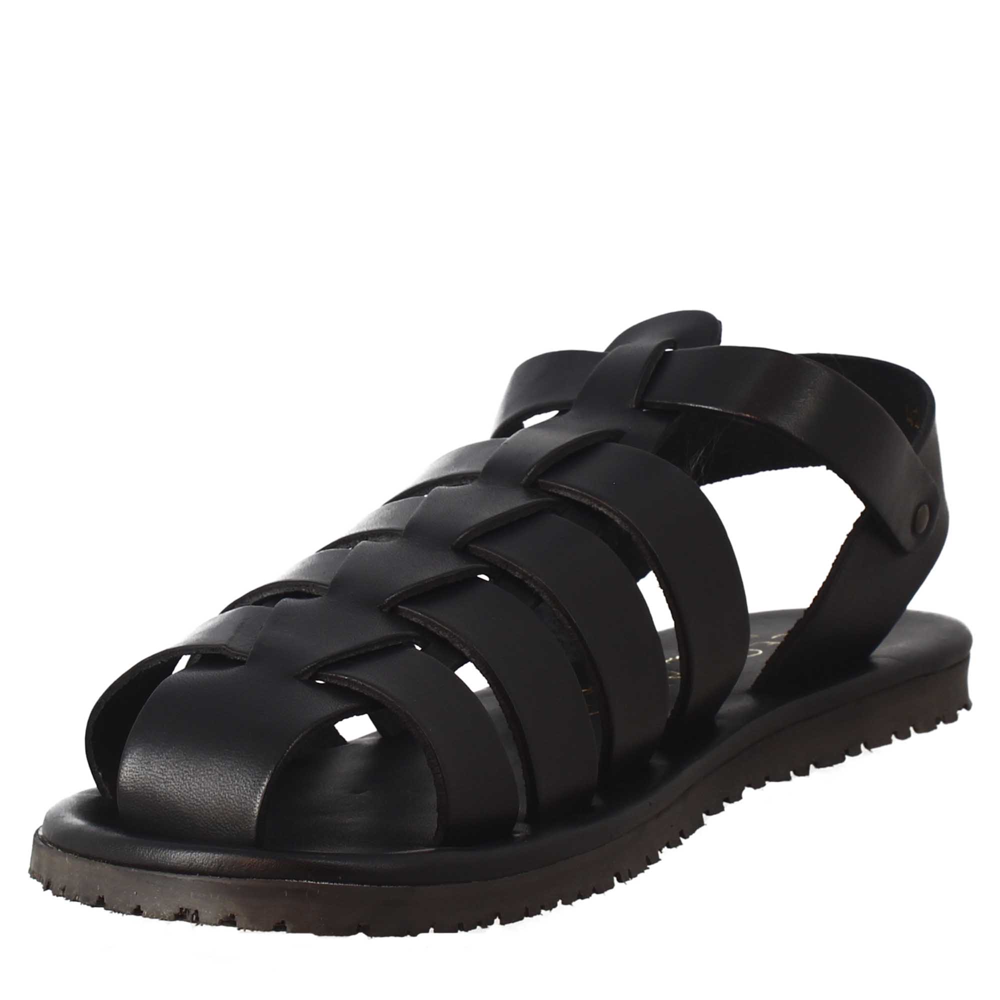 Leonardo Shoes sandali francescani uomo nero fibbia