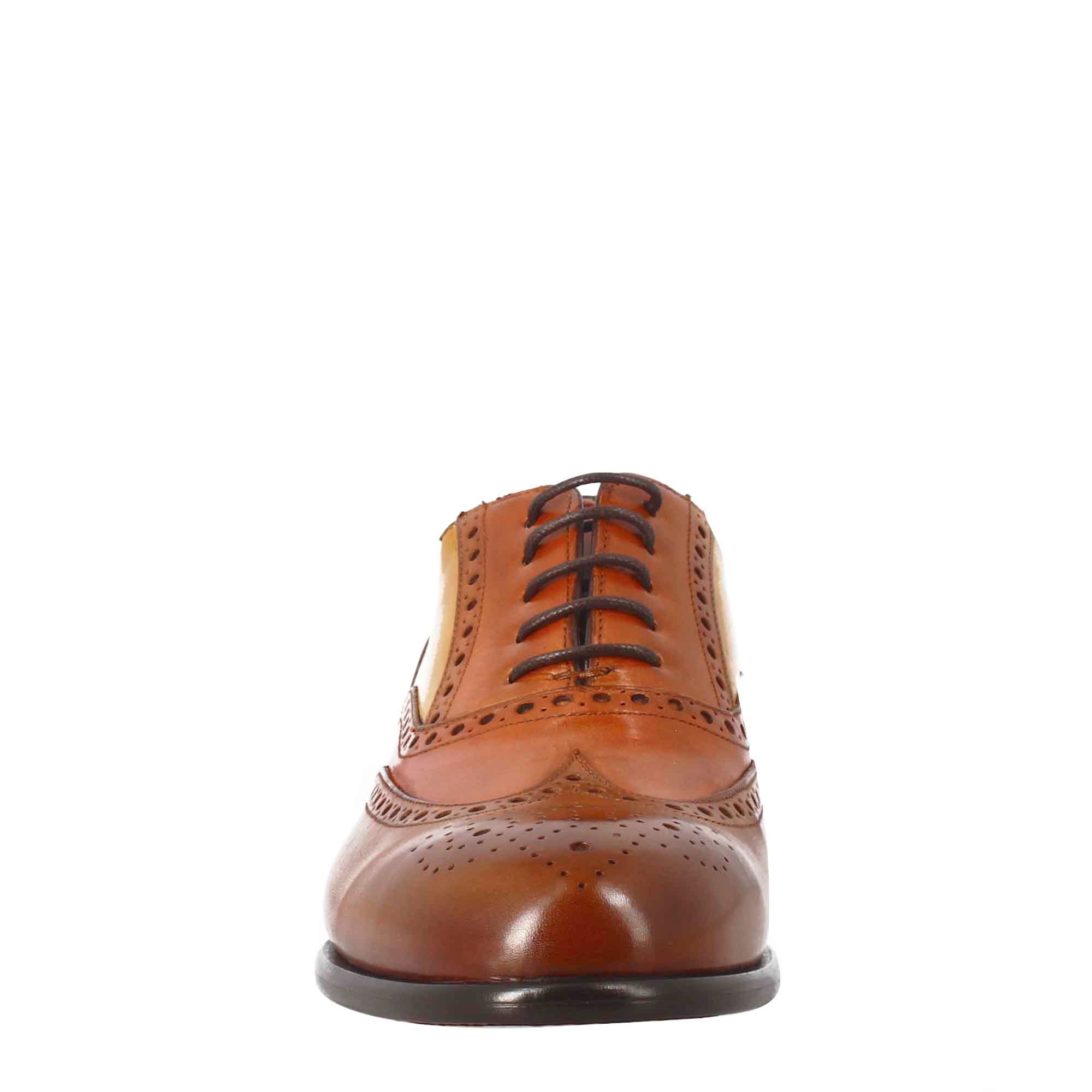 Leonardo Shoes BF-30 francesine uomo pelle marrone brogue