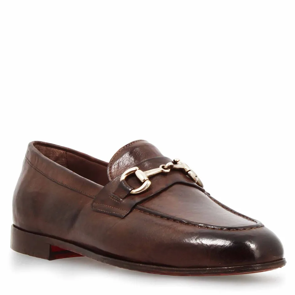 Leonardo Shoes Palatino mocassini uomo marrone scuro