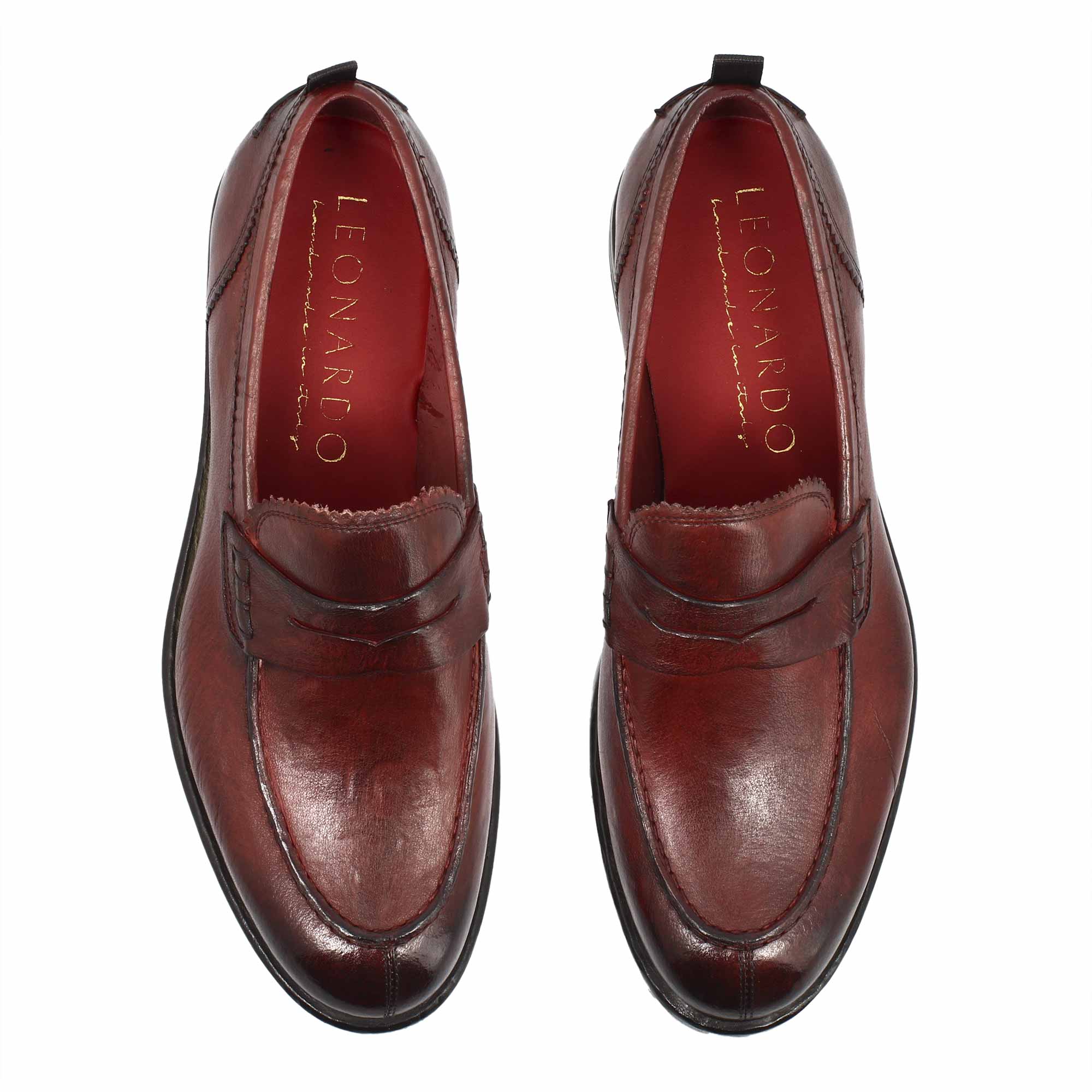 Leonardo Shoes Tevere Mocassino Uomo Pelle Bordeaux
