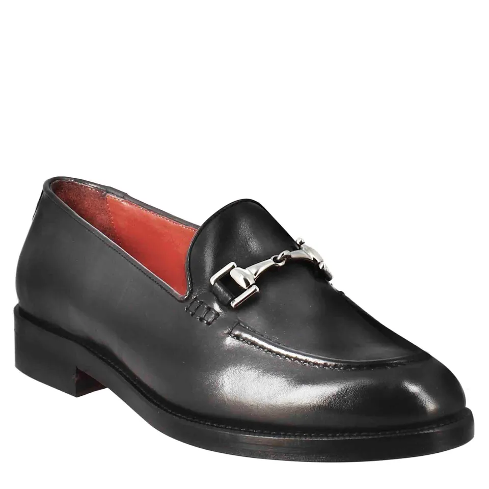 Leonardo Shoes mocassini donna nero pelle fibbia artigianali