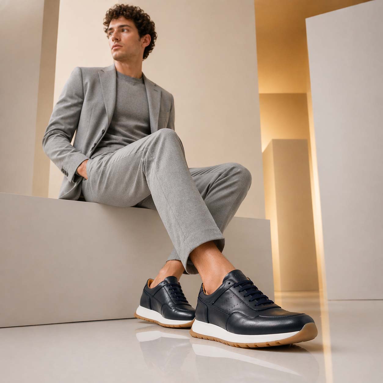 Leonardo Shoes Sneakers Uomo Ateneo pelle blu navy luxury