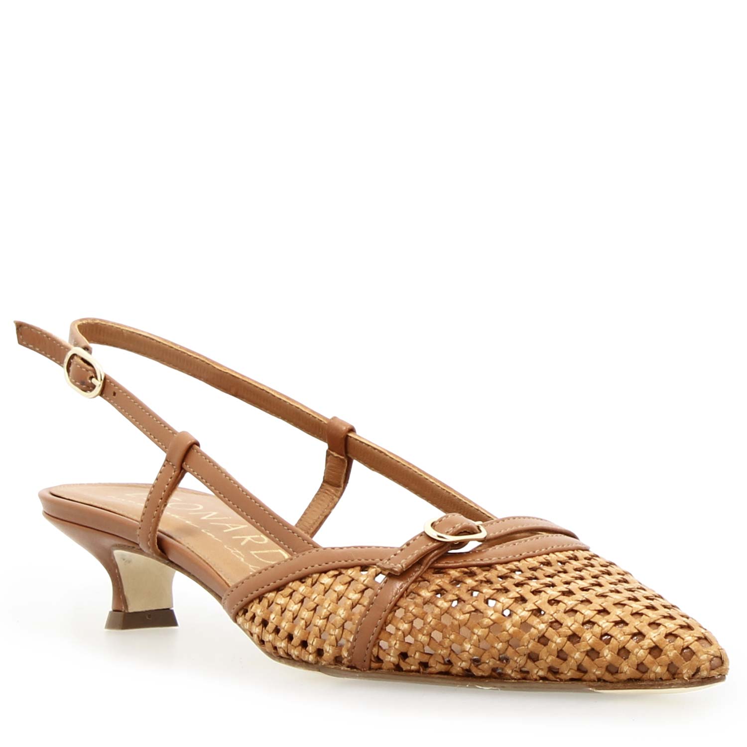 Leonardo Shoes Aminta sandali pelle intrecciata marrone tacco 3cm