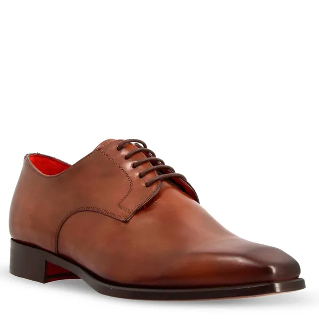 Leonardo Shoes Francesine Uomo Derby Pelle Marrone Punta Squadrata