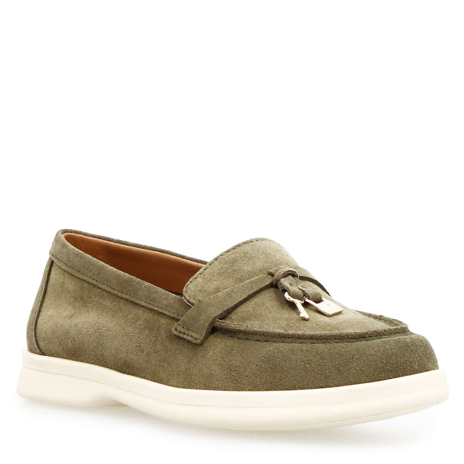 Leonardo Shoes Vellaria mocassini donna camoscio verde