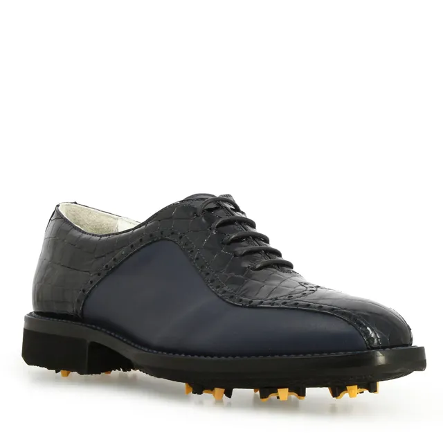 Leonardo Shoes Golf Calzature Pelle Blu Scuro Tacchetti