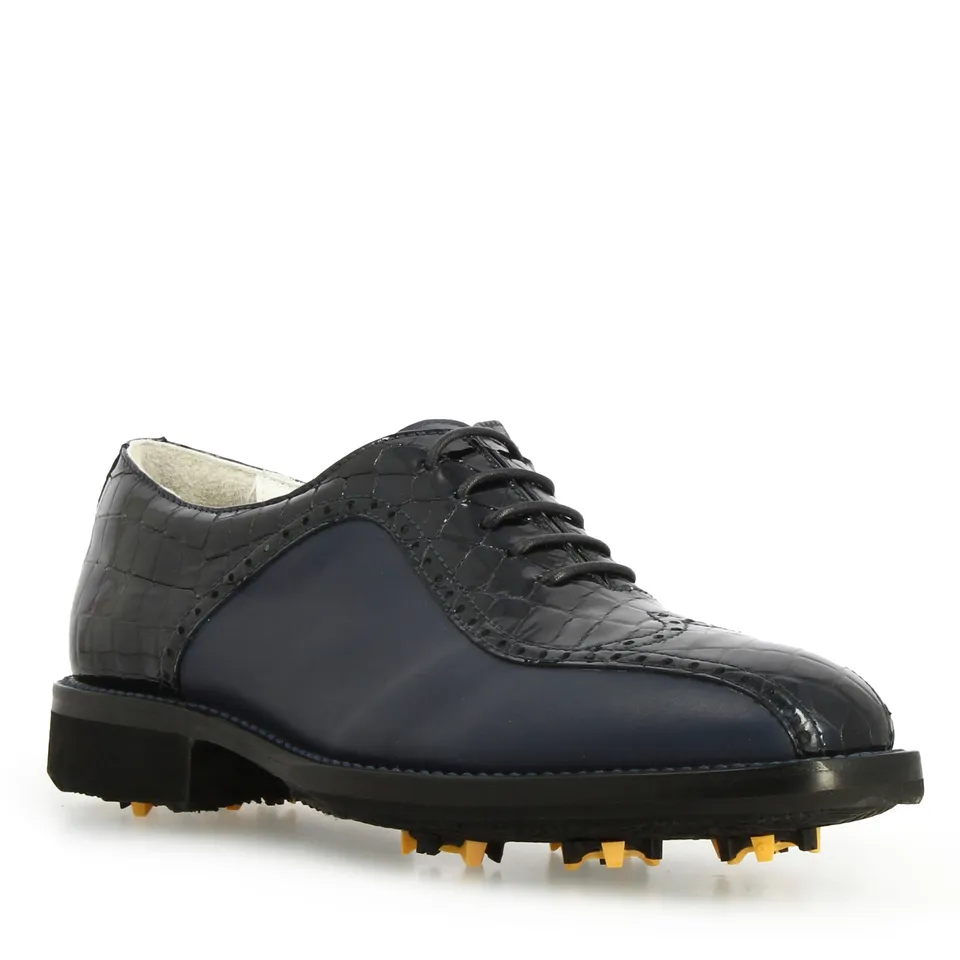 Leonardo Shoes Golf Calzature Pelle Blu Scuro Tacchetti