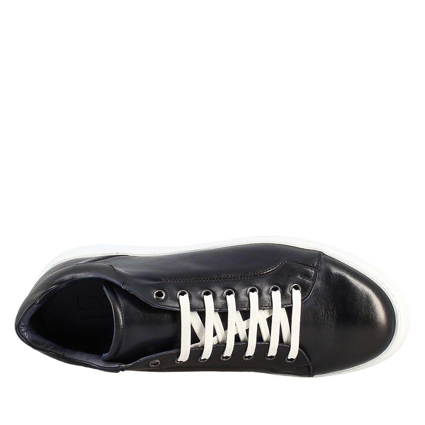 Leonardo Shoes Sneakers Uomo scarpe blu pelle liscia