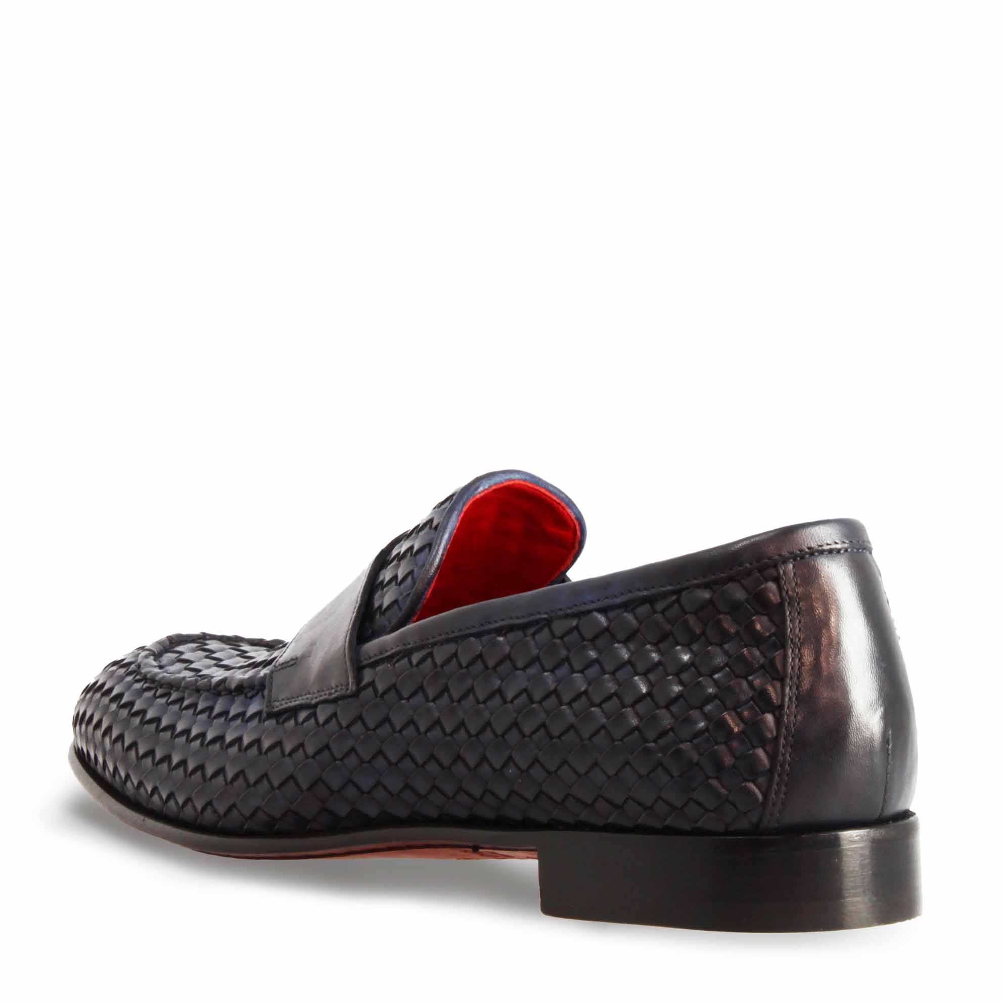 Leonardo Shoes Bellagio Mocassini Uomo Pelle Intrecciata Blu