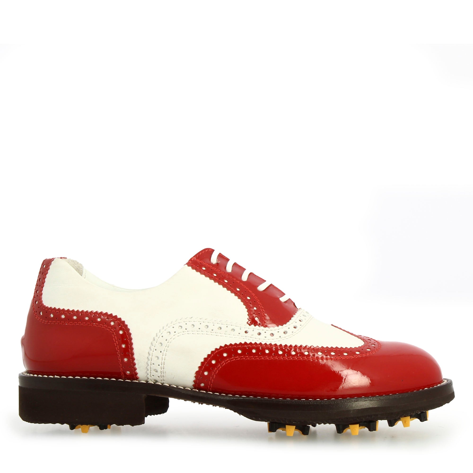 Leonardo Shoes Scarpe Golf Pelle Bianca Dettagli Rossi