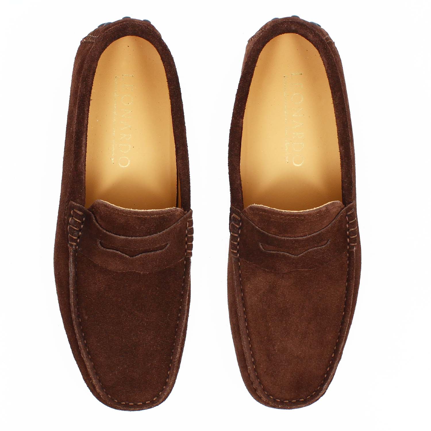Leonardo Shoes Garda Mocassini Uomo Camoscio Marrone Scuro
