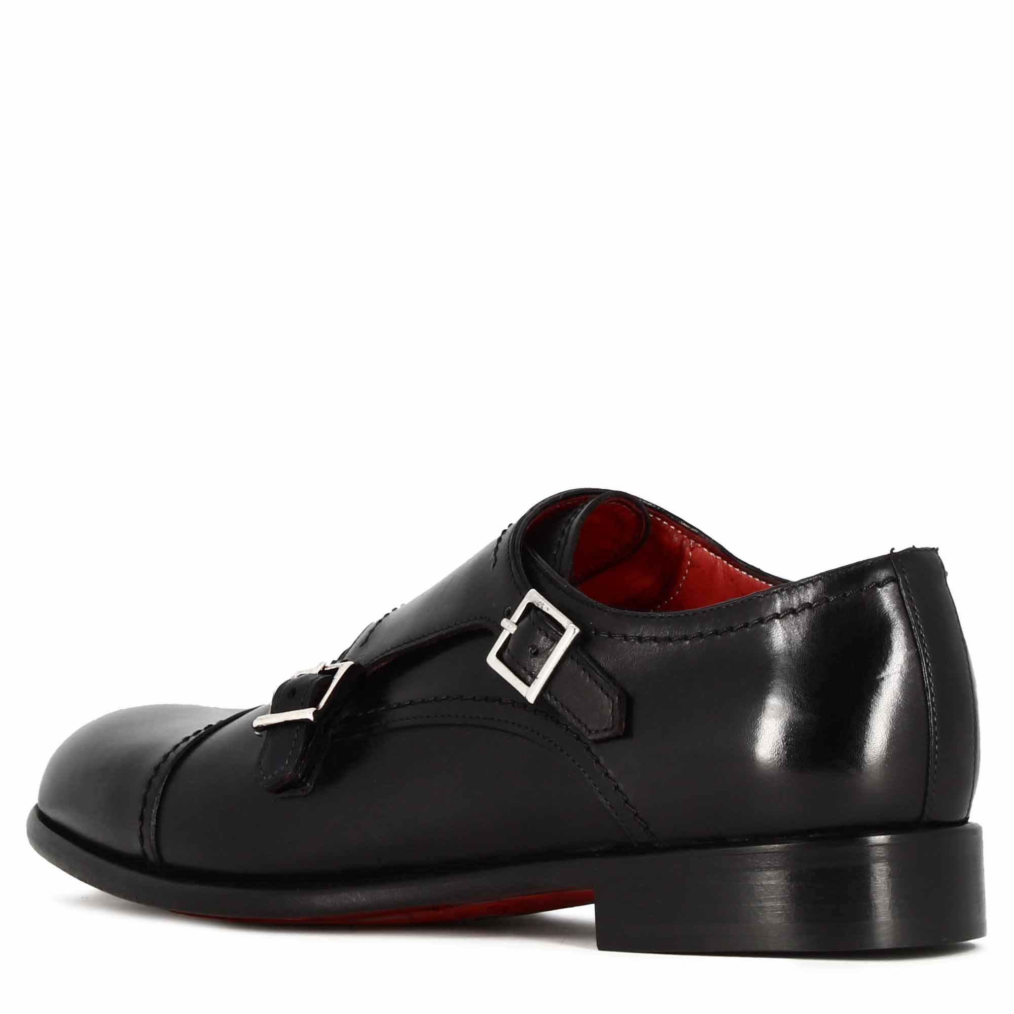 Leonardo Shoes francesine uomo doppia fibbia nere