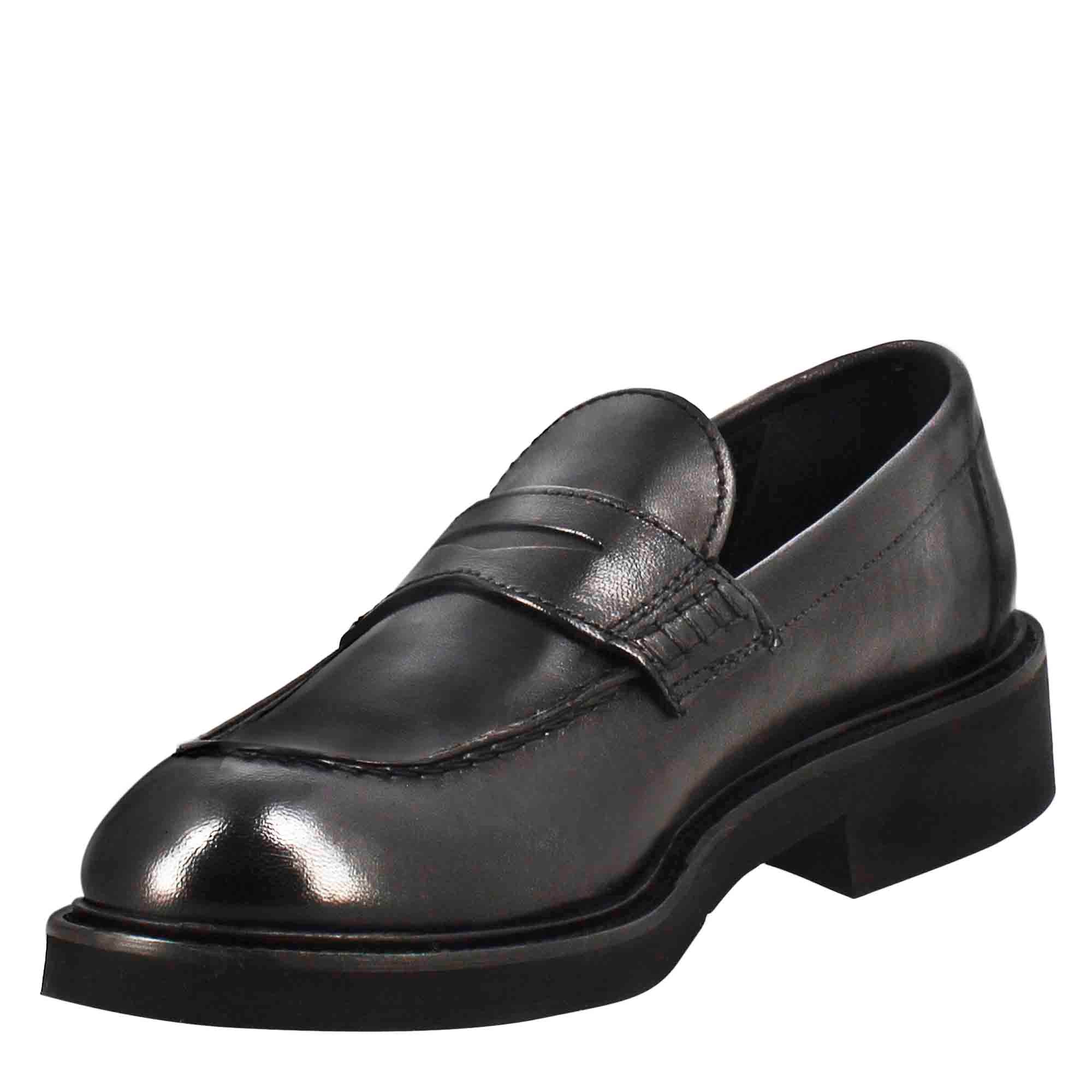 Leonardo Shoes Mocassini Donna paupa pelle nero vintage gomma