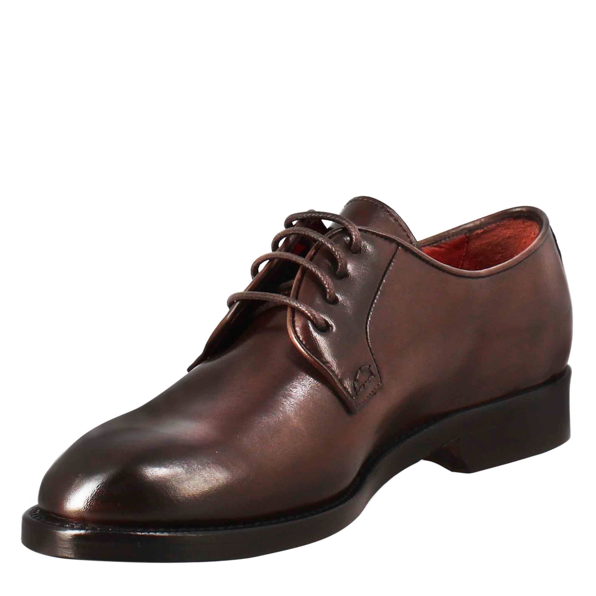 Leonardo Shoes Derby Donna Pelle Marrone Scuro - Stringate Cuoio