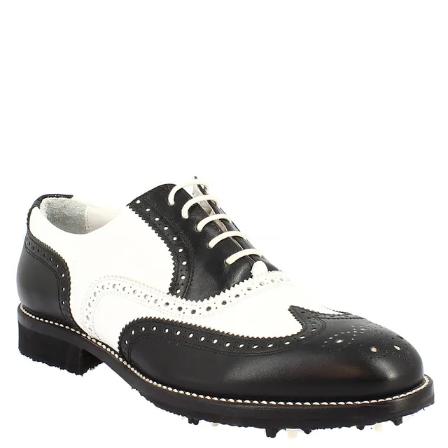 Leonardo Shoes Golf Scarpe da Golf Pelle Bianco Nero Brogue
