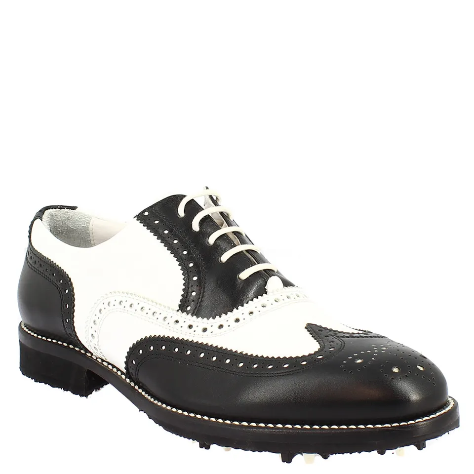 Leonardo Shoes Golf Scarpe da Golf Pelle Bianco Nero Brogue