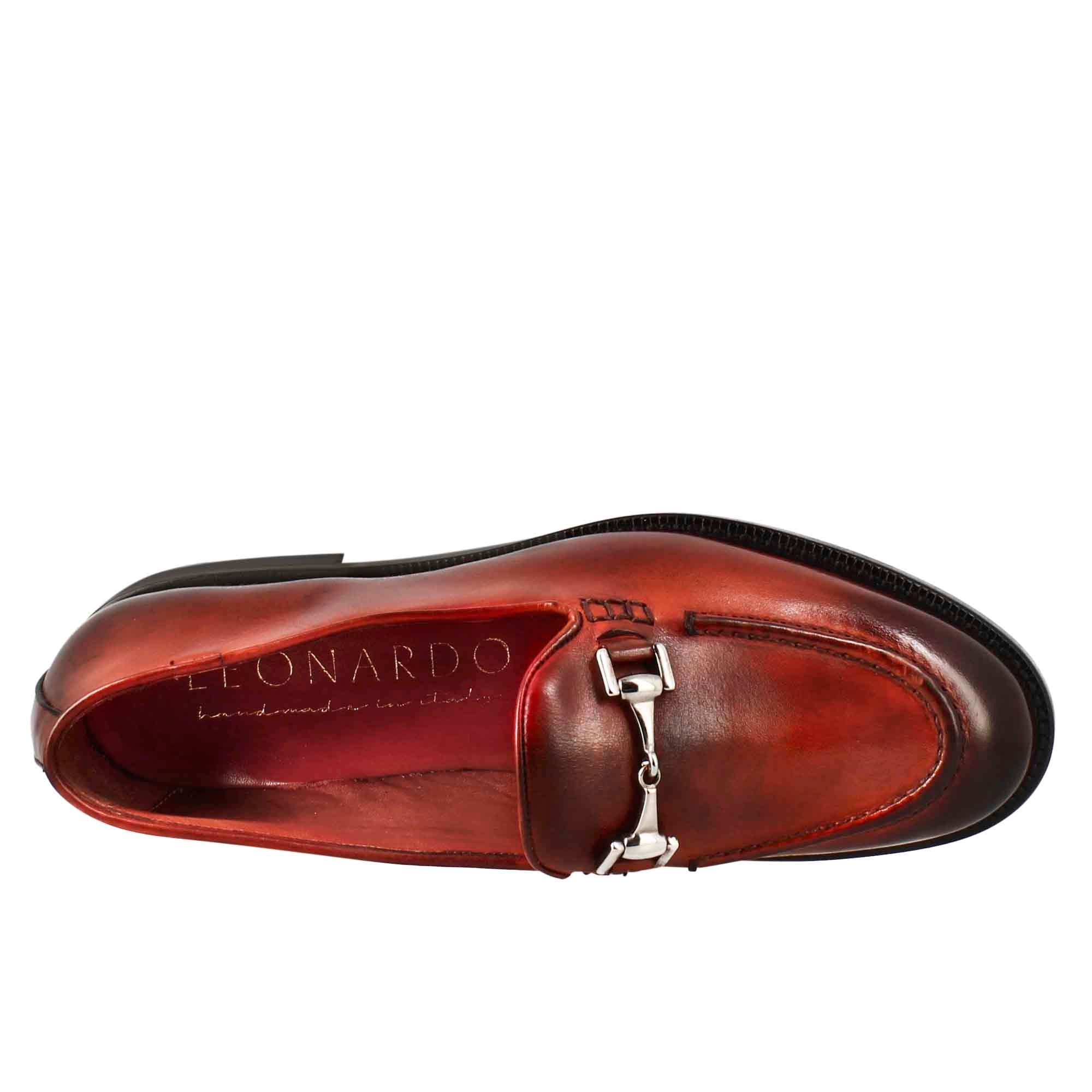 Leonardo Shoes Mocassini Donna Pelle Rosso con Fibbia