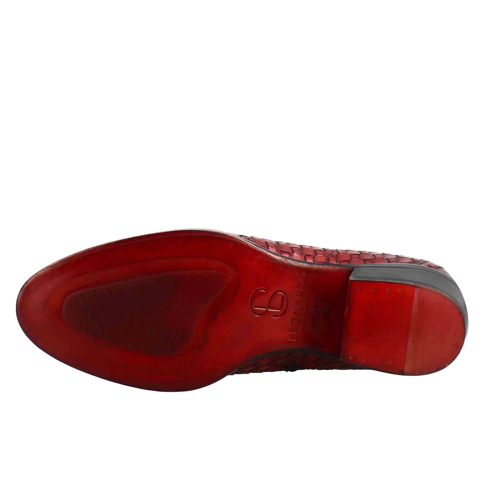Leonardo Shoes Stivali Donna Stivaletto Pelle Intrecciata Rosso Tacco Medio