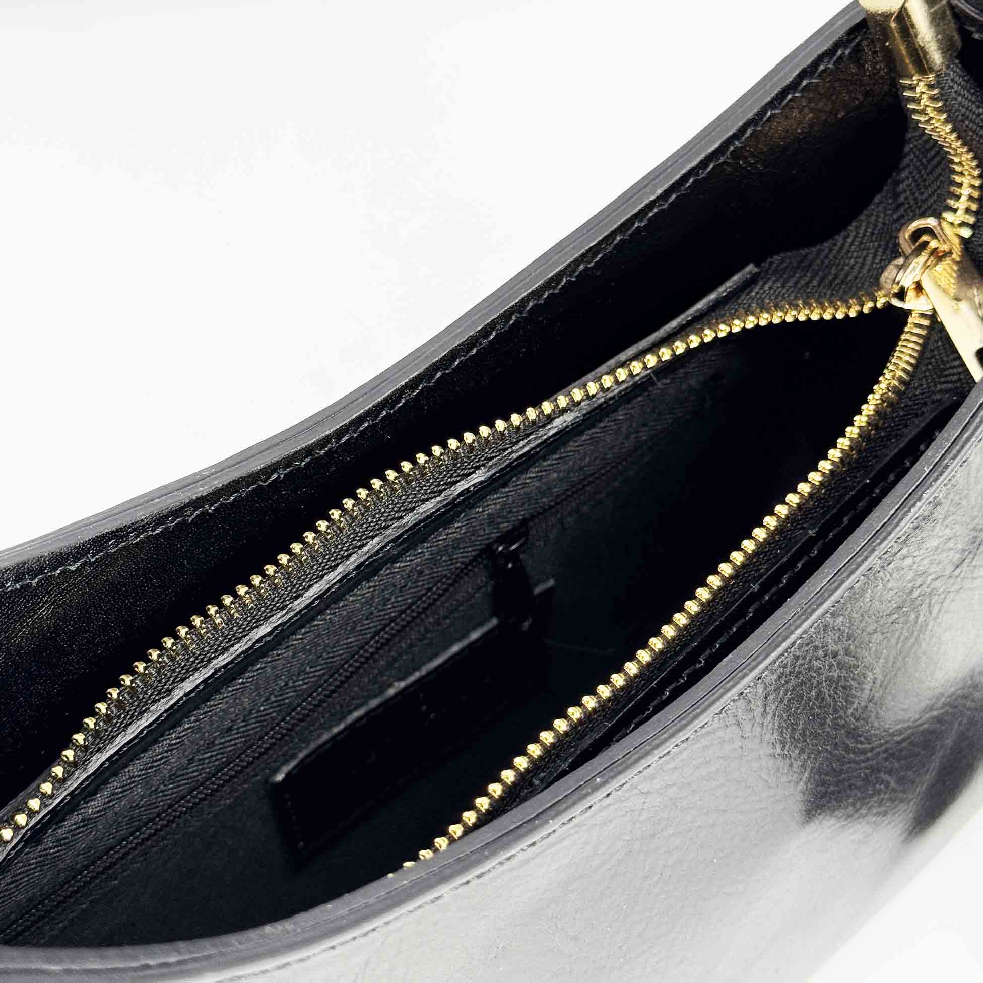 Leonardo Shoes Isotta M Borsa Mezzaluna Pelle Nero Cerniera
