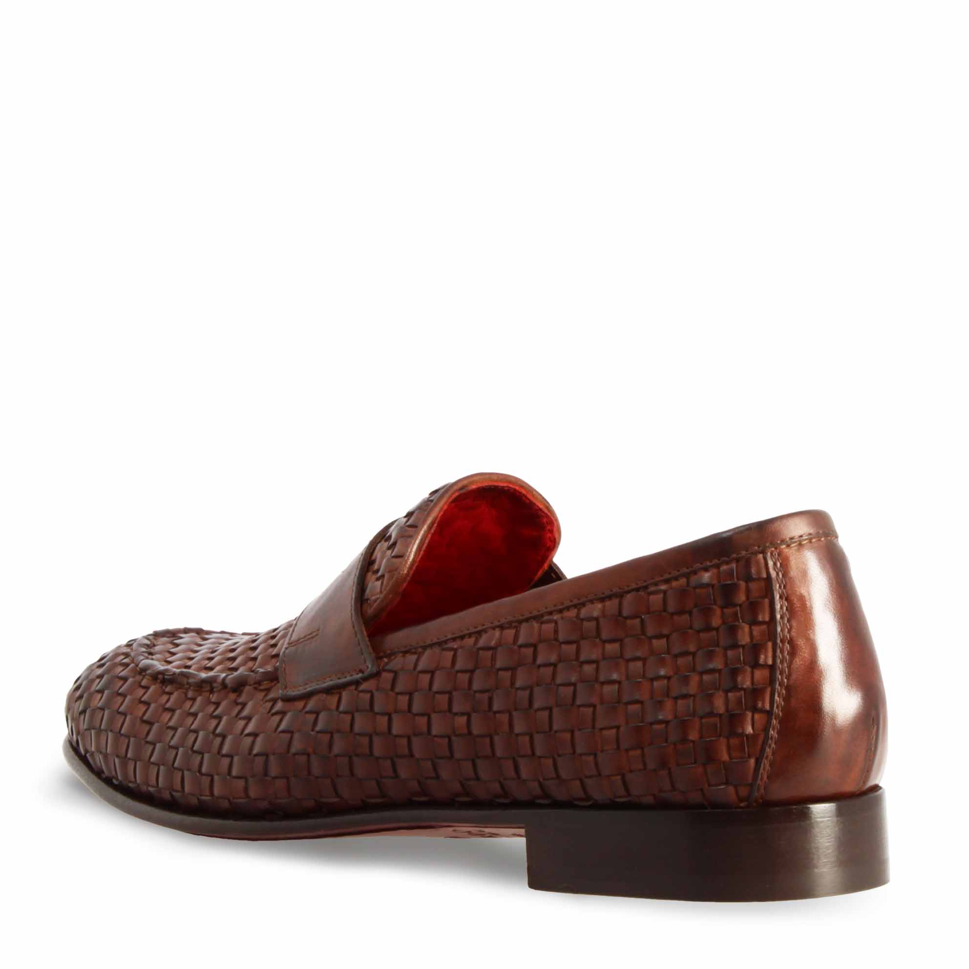 Leonardo Shoes Bellagio Marrone mocassini uomo pelle intrecciata