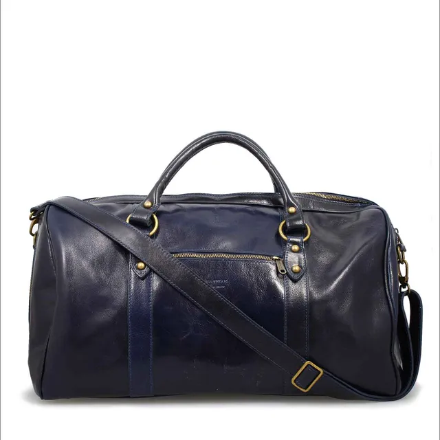 Leonardo Shoes Marco borsone viaggio uomo blu pelle tracolla