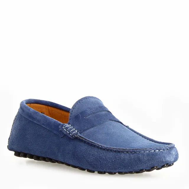 Leonardo Shoes Garda mocassini uomo celeste camoscio