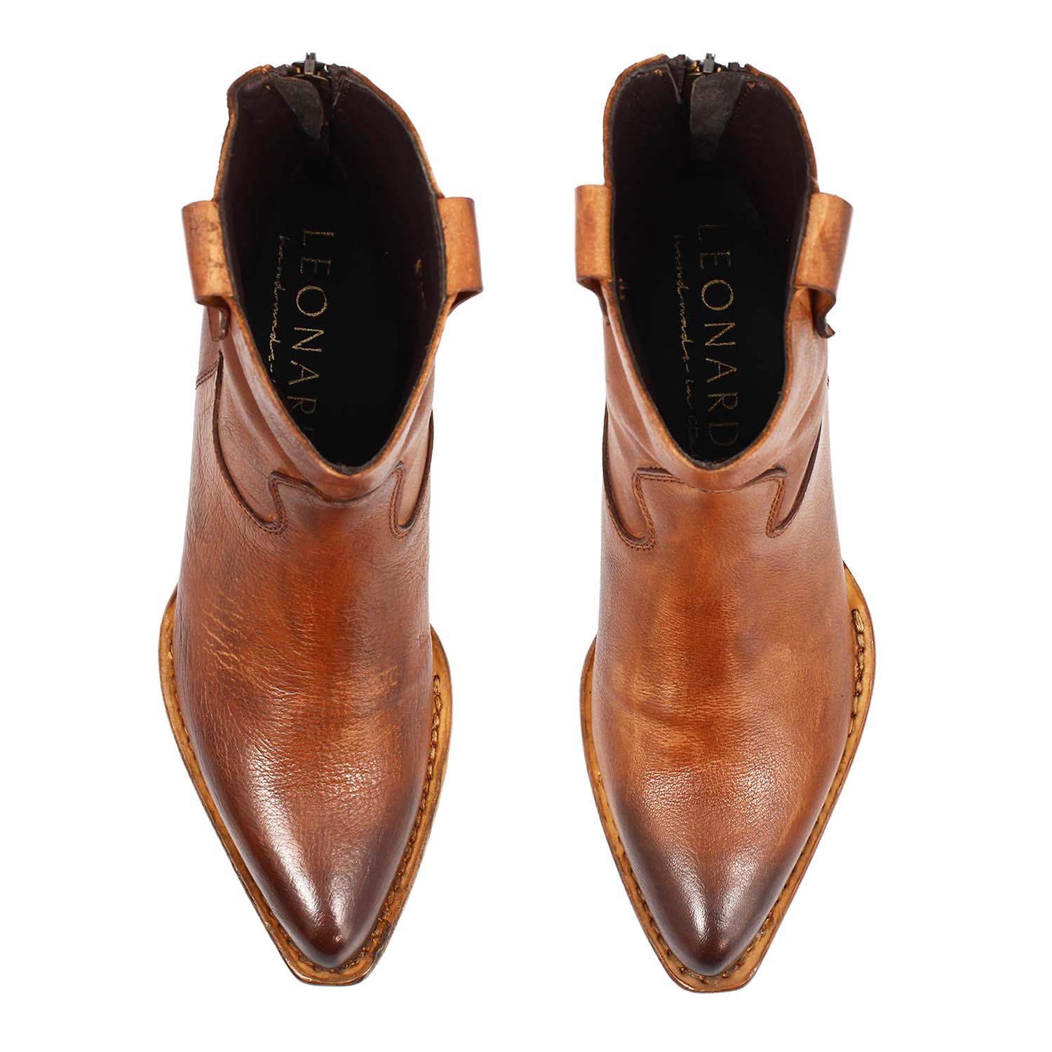 Leonardo Shoes Velvet Texano Donna Pelle Marrone Sfumato