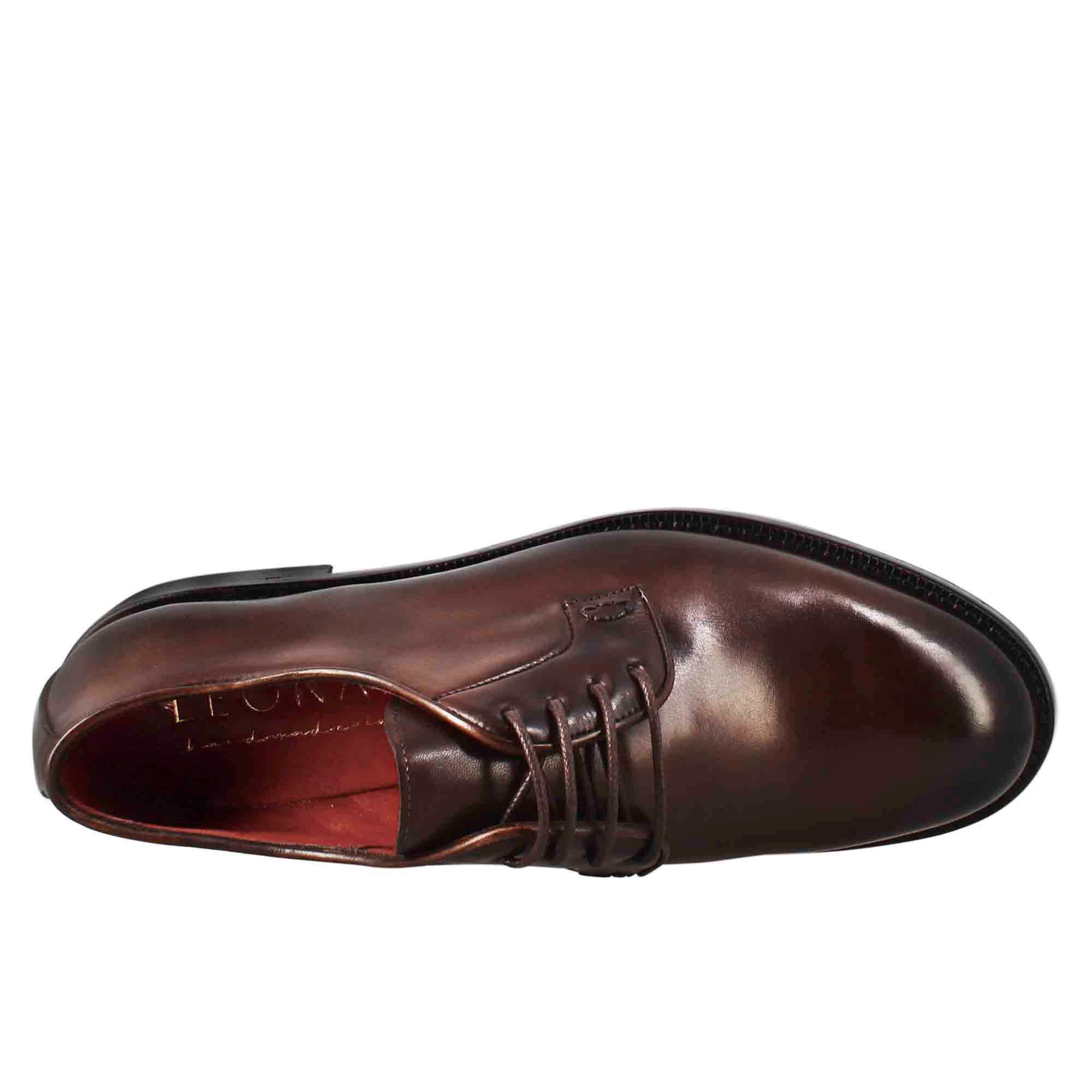 Leonardo Shoes Derby Donna Pelle Marrone Scuro - Stringate Cuoio