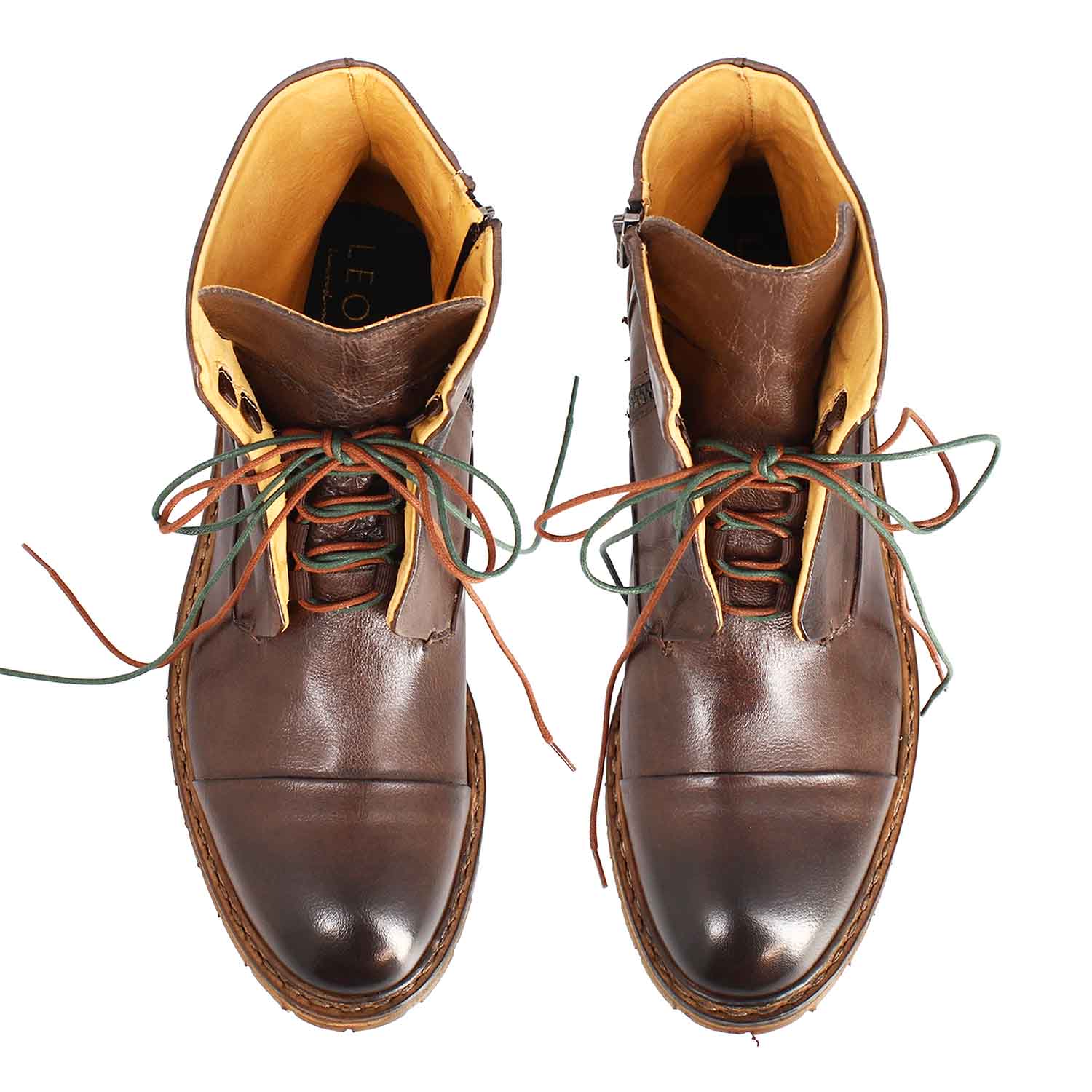 Leonardo Shoes Stivaletti Uomo Febo Polacchino Marrone Scuro