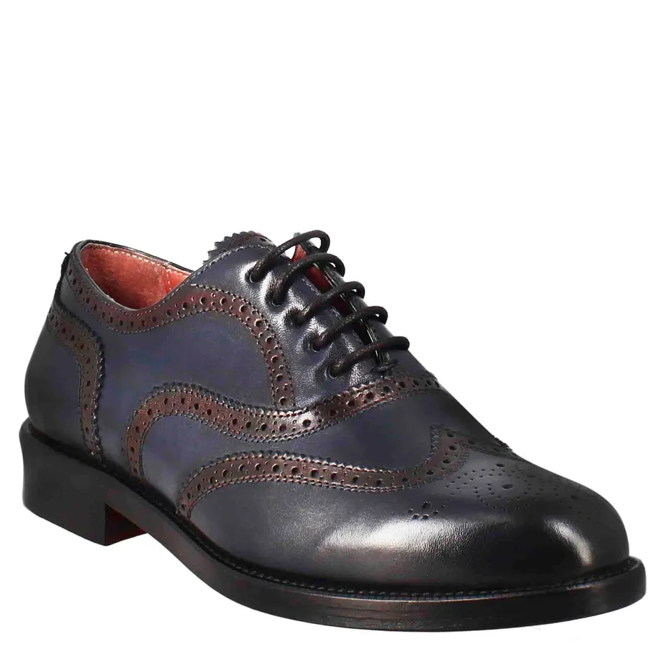 Leonardo Shoes Scarpe Stringate Donna blu brogue pelle