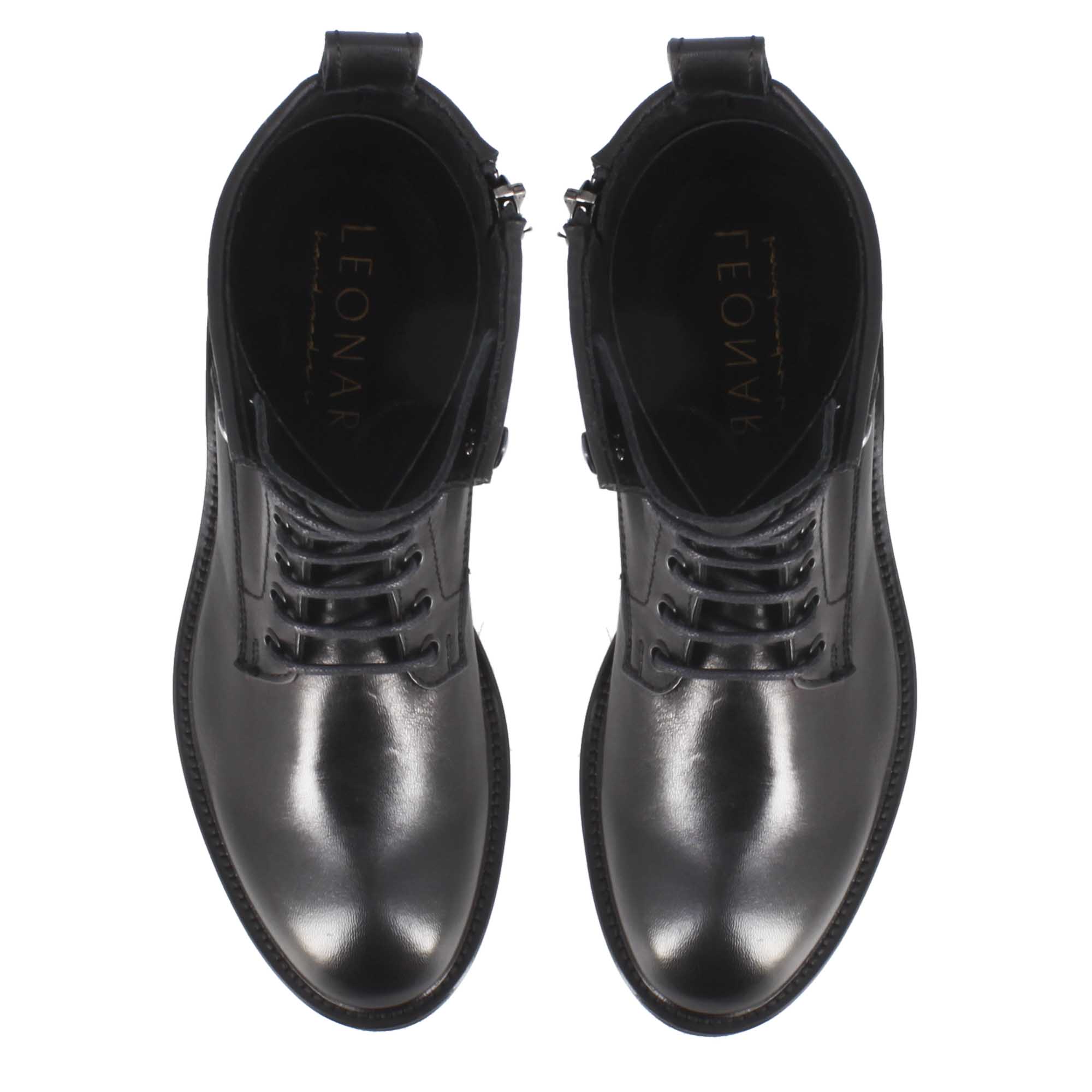 Leonardo Shoes Stivali Donna anfibio pelle nero lacci