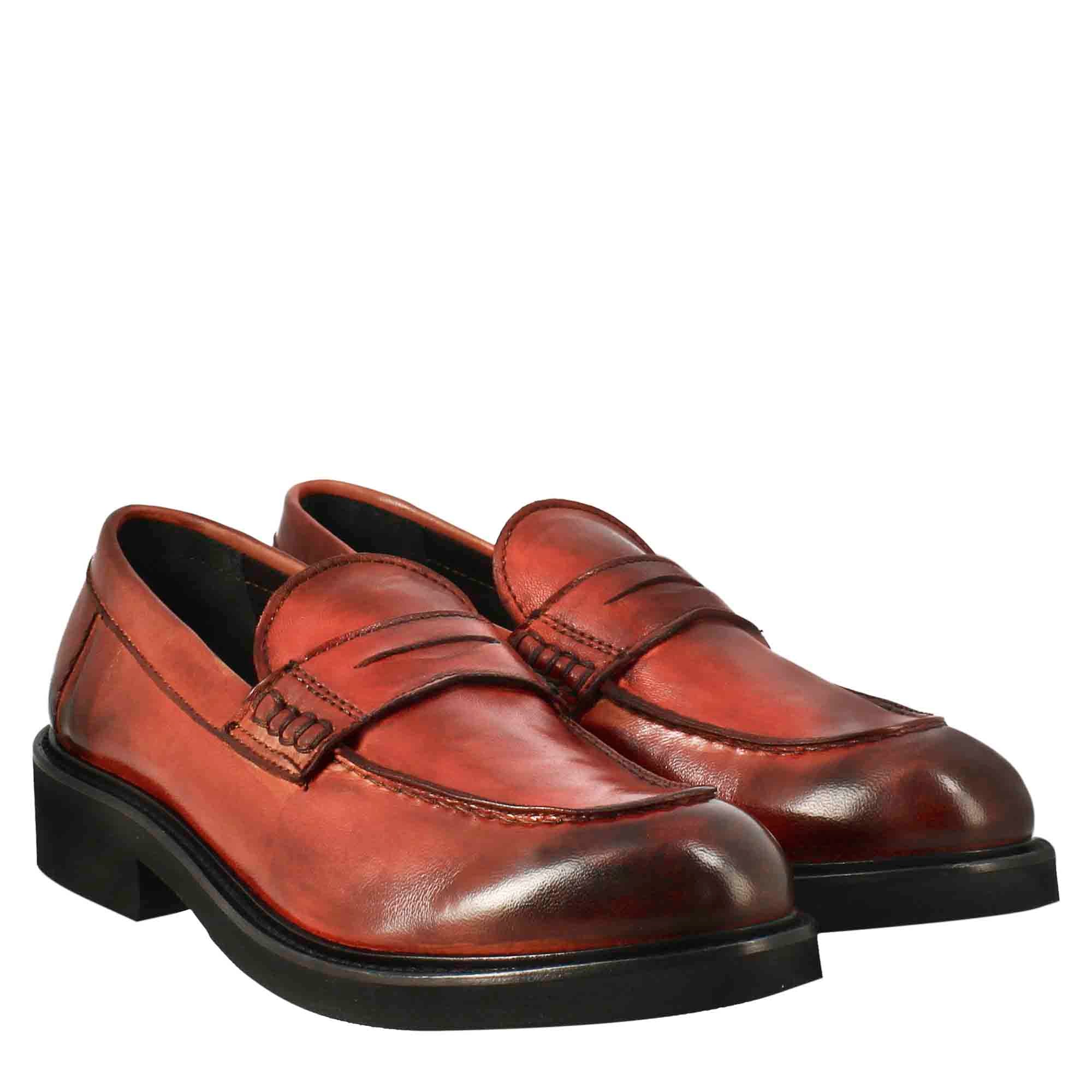 Leonardo Shoes Paupa mocassini donna rosso pelle lavata