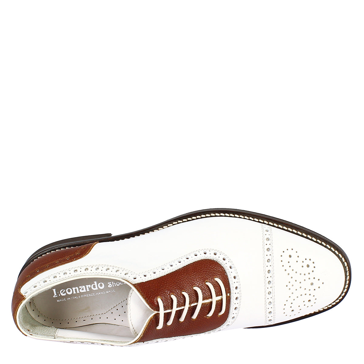 Leonardo Shoes Golf scarpe da golf bianco marrone pelle