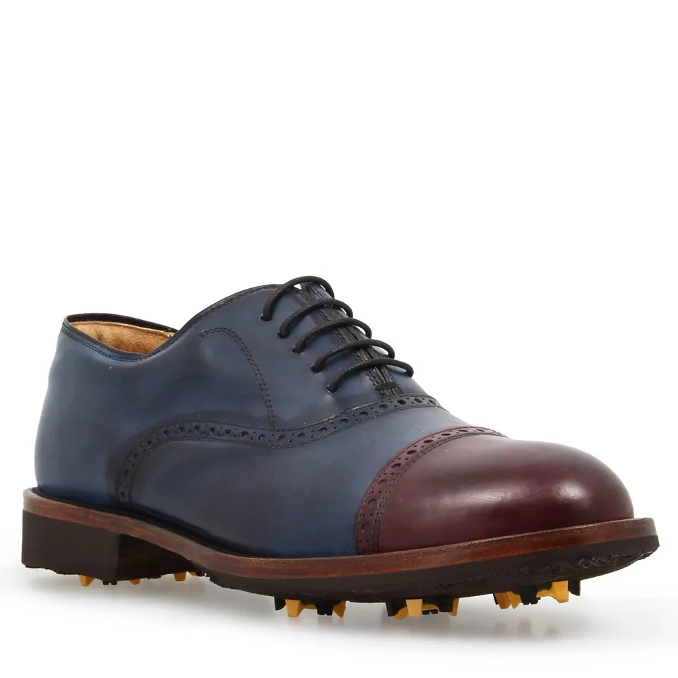 Leonardo Shoes Golf Scarpe da Golf Pelle Blu Bordeaux