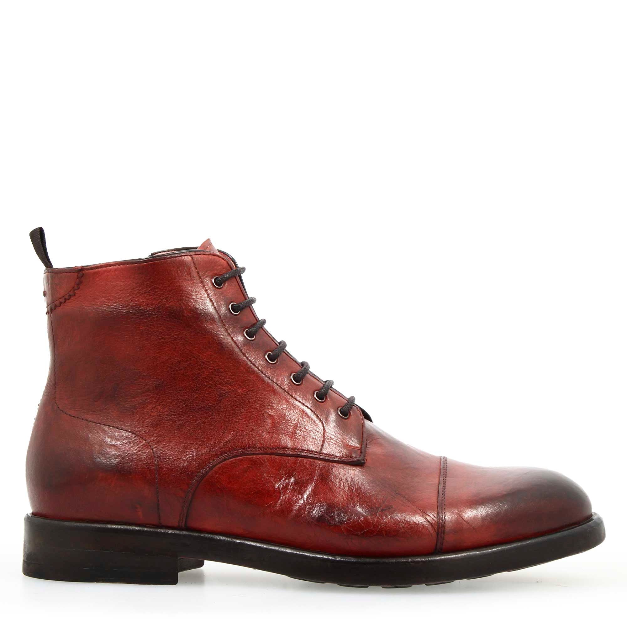 Leonardo Shoes Cesare stivaletto cap toe pelle bordeaux