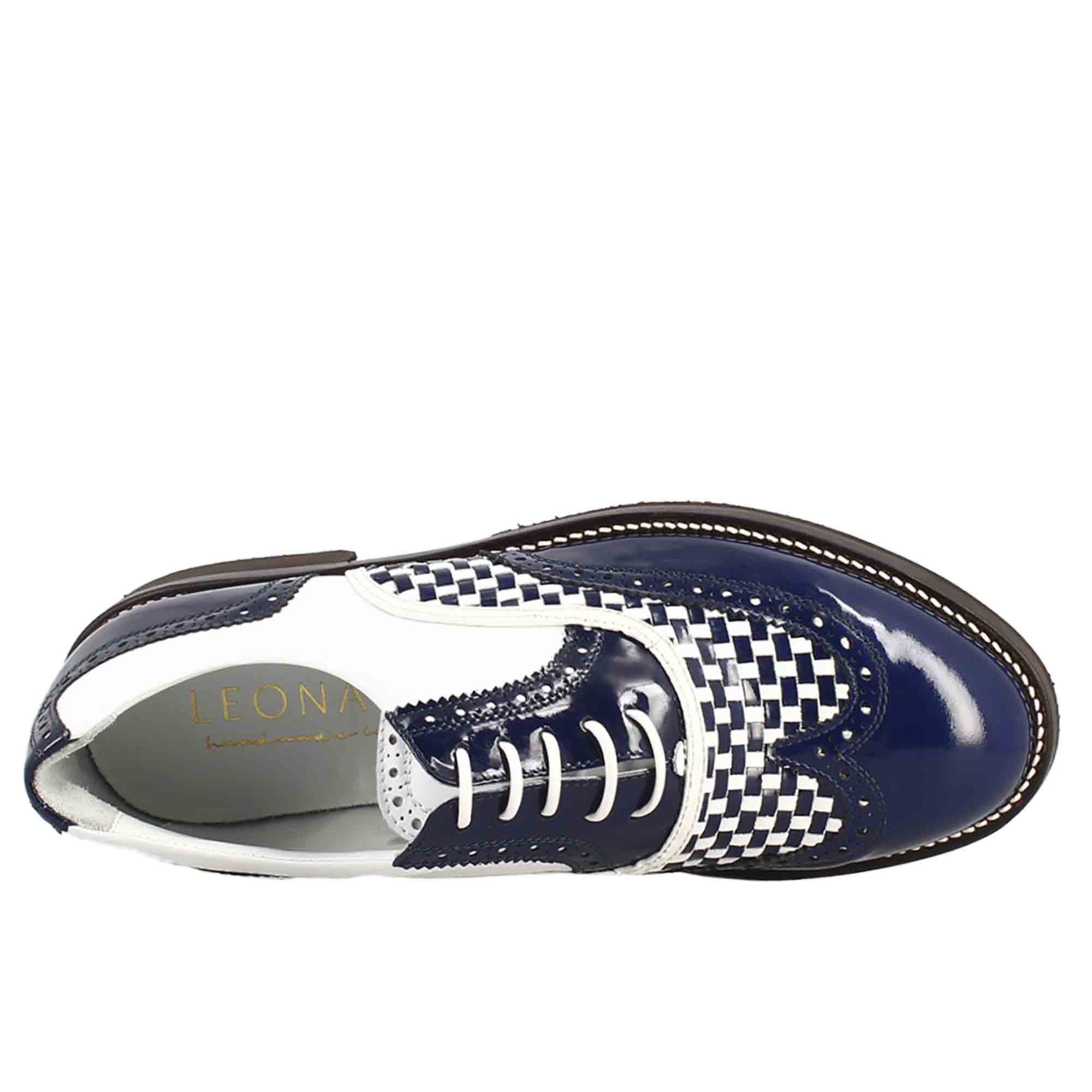 Leonardo Shoes Golf Scarpe da Golf Pelle Blu Bianco