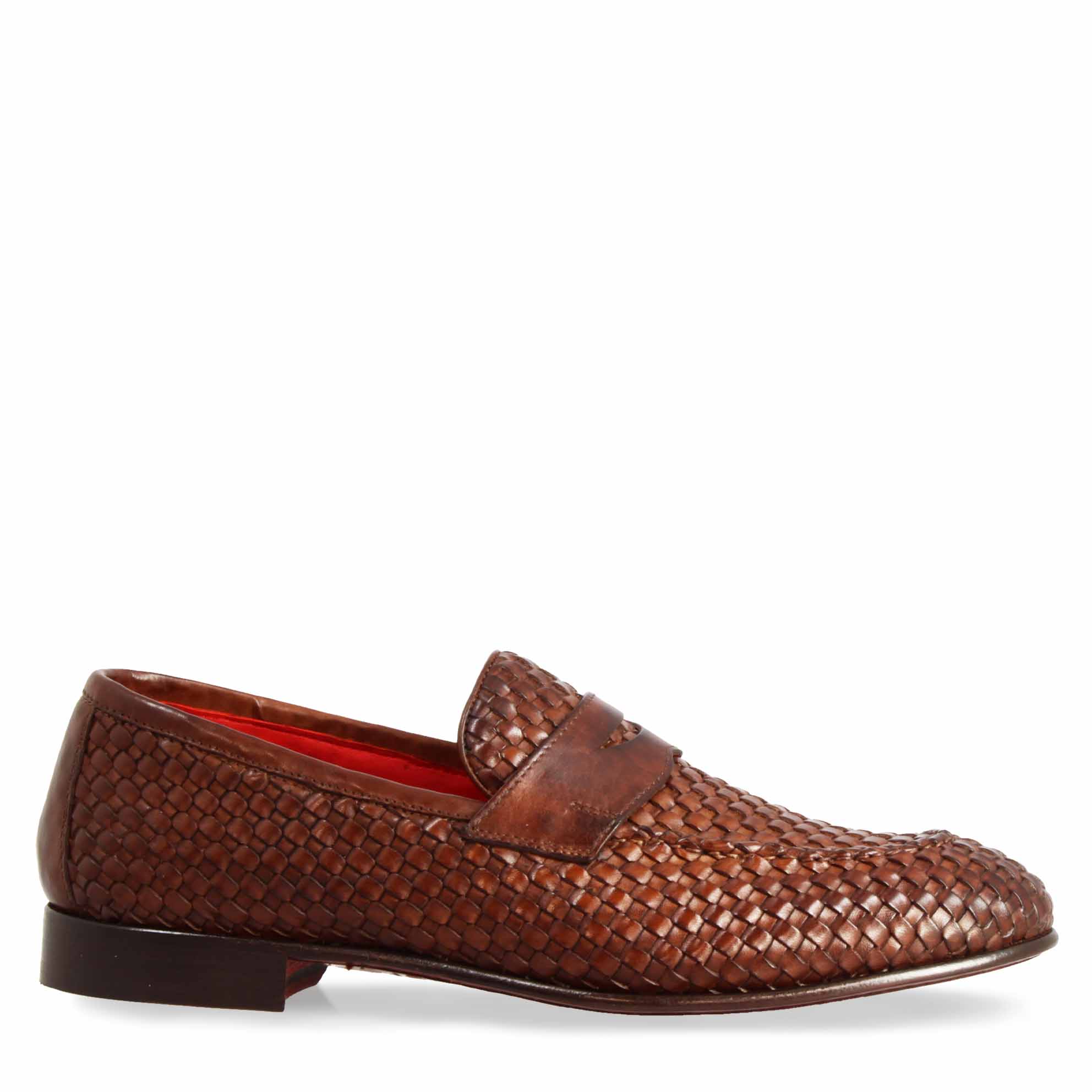 Leonardo Shoes Bellagio Marrone mocassini uomo pelle intrecciata