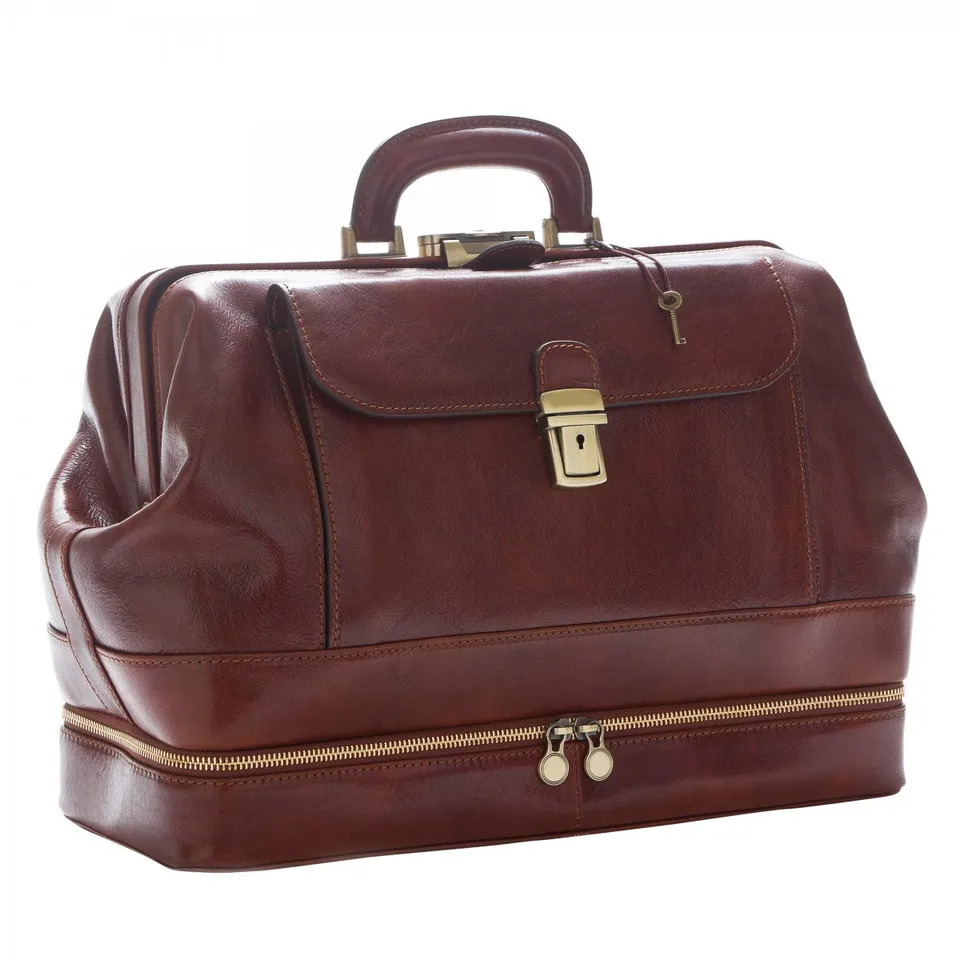 Leonardo Shoes Borsa Medico borsa uomo pelle marrone