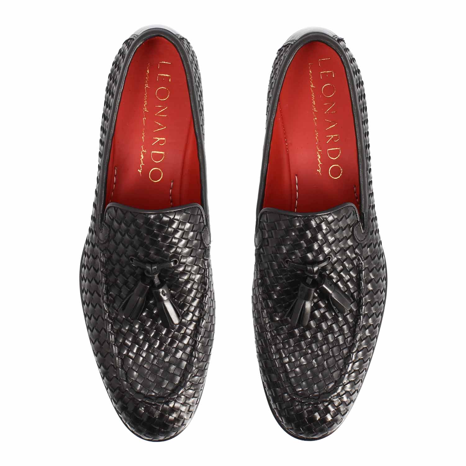 Leonardo Shoes Novello Int Nero mocassini uomo pelle intrecciata