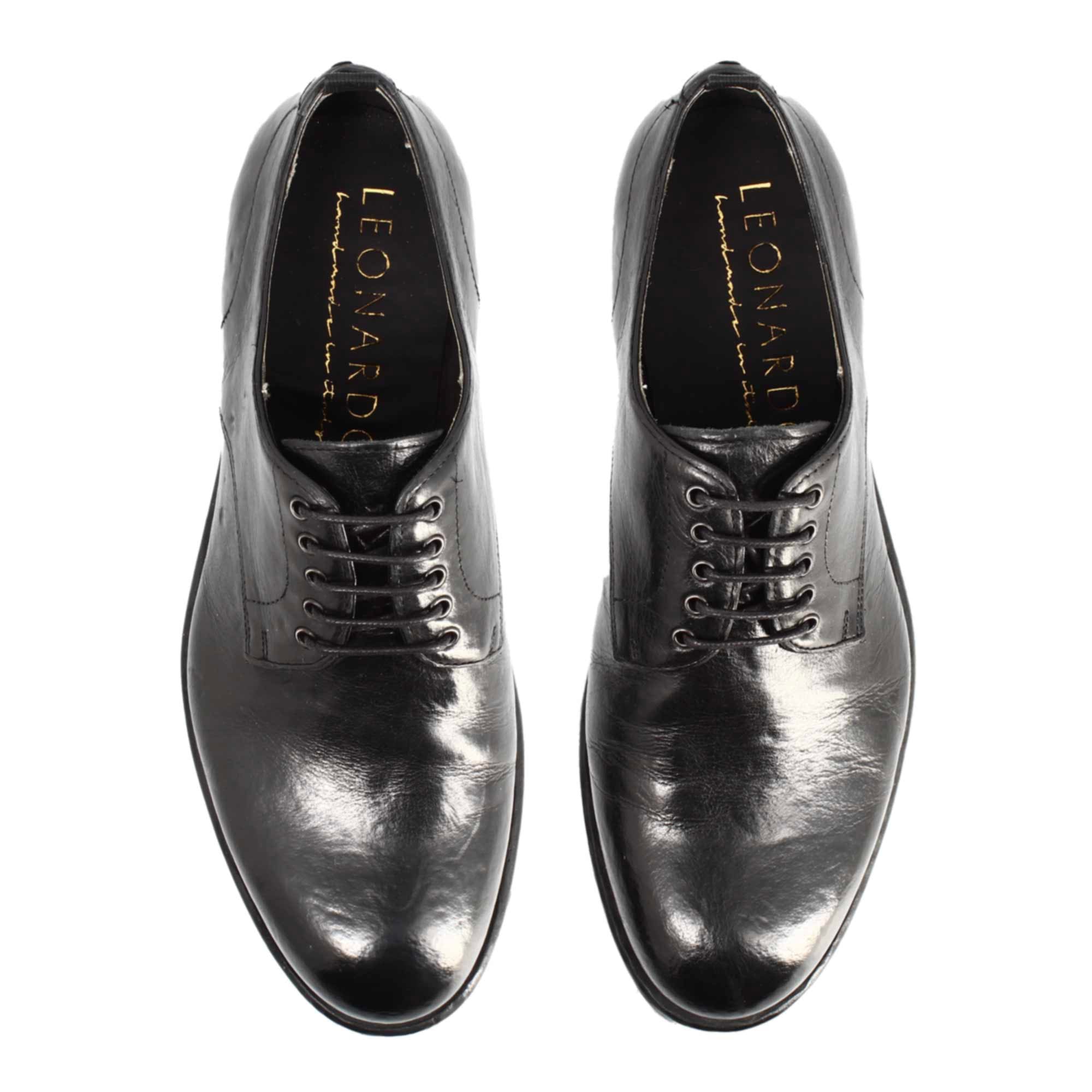 Leonardo Shoes Raffaello derby uomo nero pelle buffalo