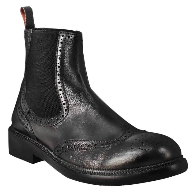 Leonardo Shoes Candy Chelsea Uomo Pelle Nero Vintage