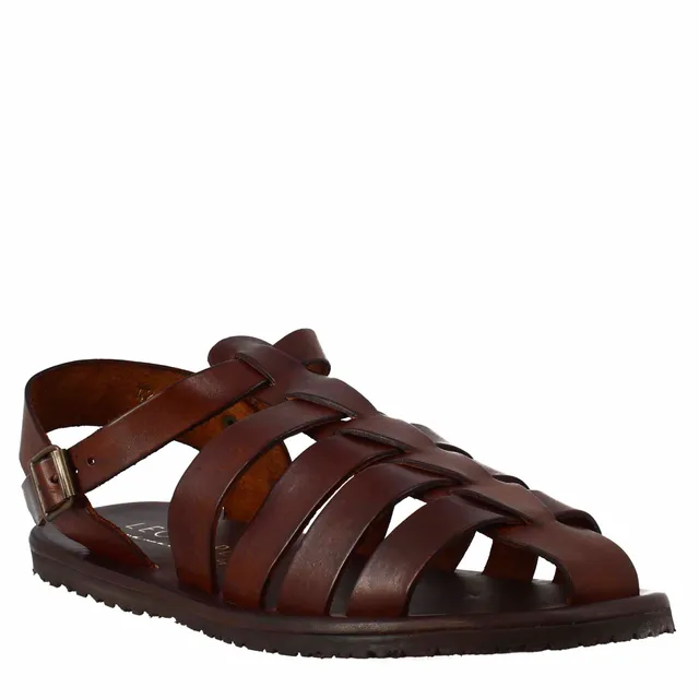Leonardo Shoes Sandali Francescani Pelle Marrone Uomo