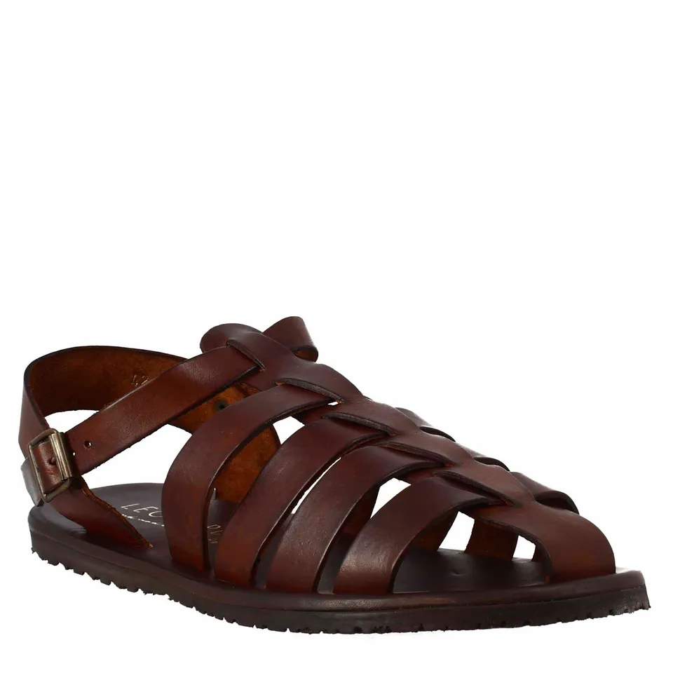 Leonardo Shoes Sandali Francescani Pelle Marrone Uomo