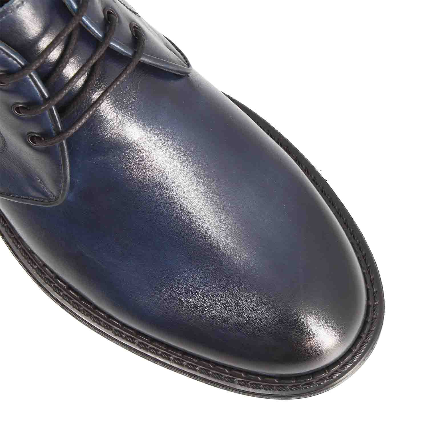 Leonardo Shoes Bacco Chukka Boot Uomo Pelle Blu Concia Vegetale