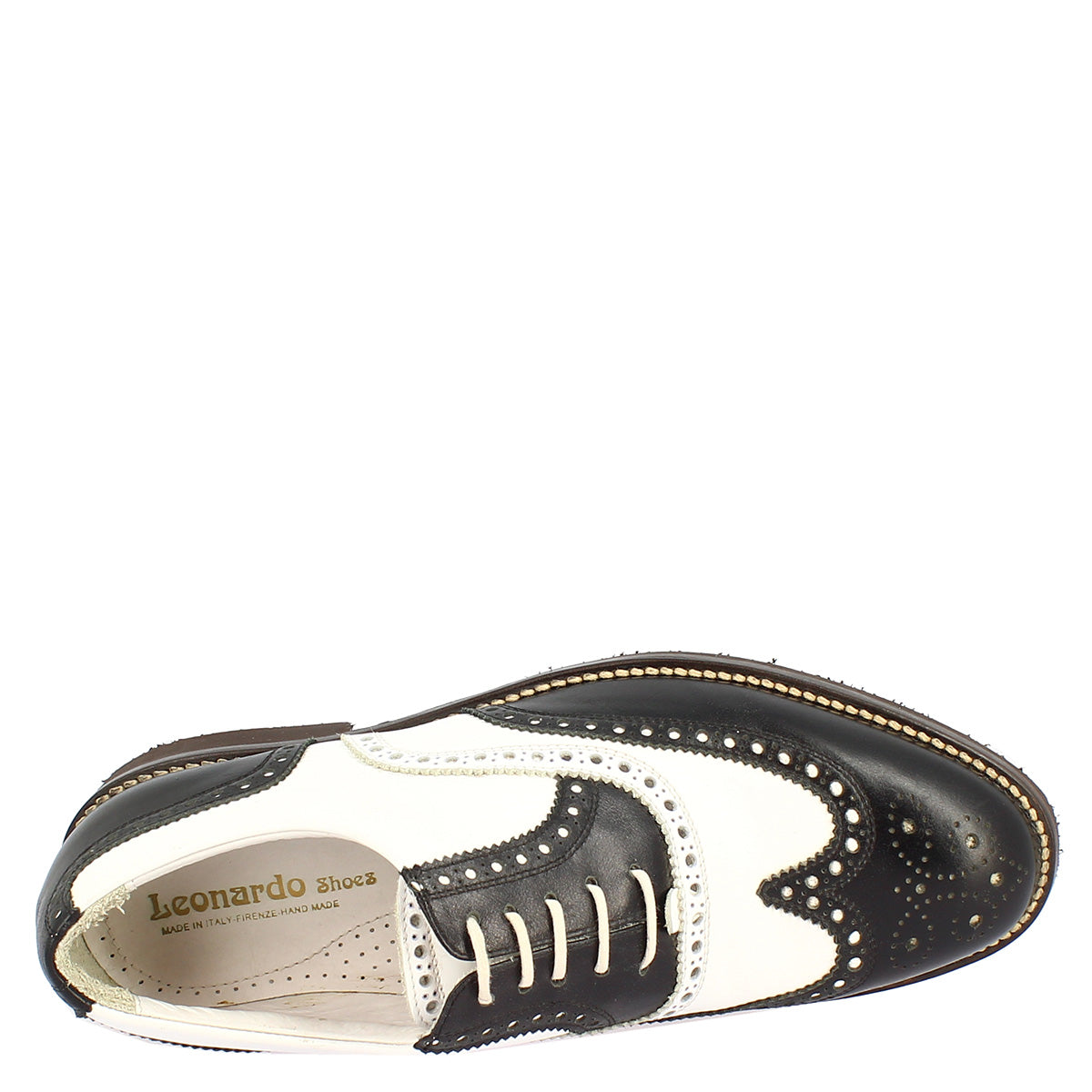 Leonardo Shoes Golf Scarpe da Golf Pelle Bianco Nero Brogue