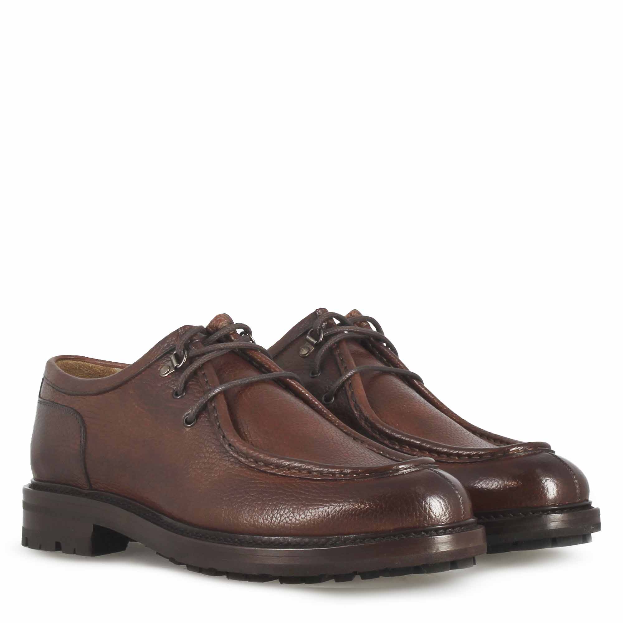 Leonardo Shoes Francesine Uomo Ingegnere Stringata Marrone