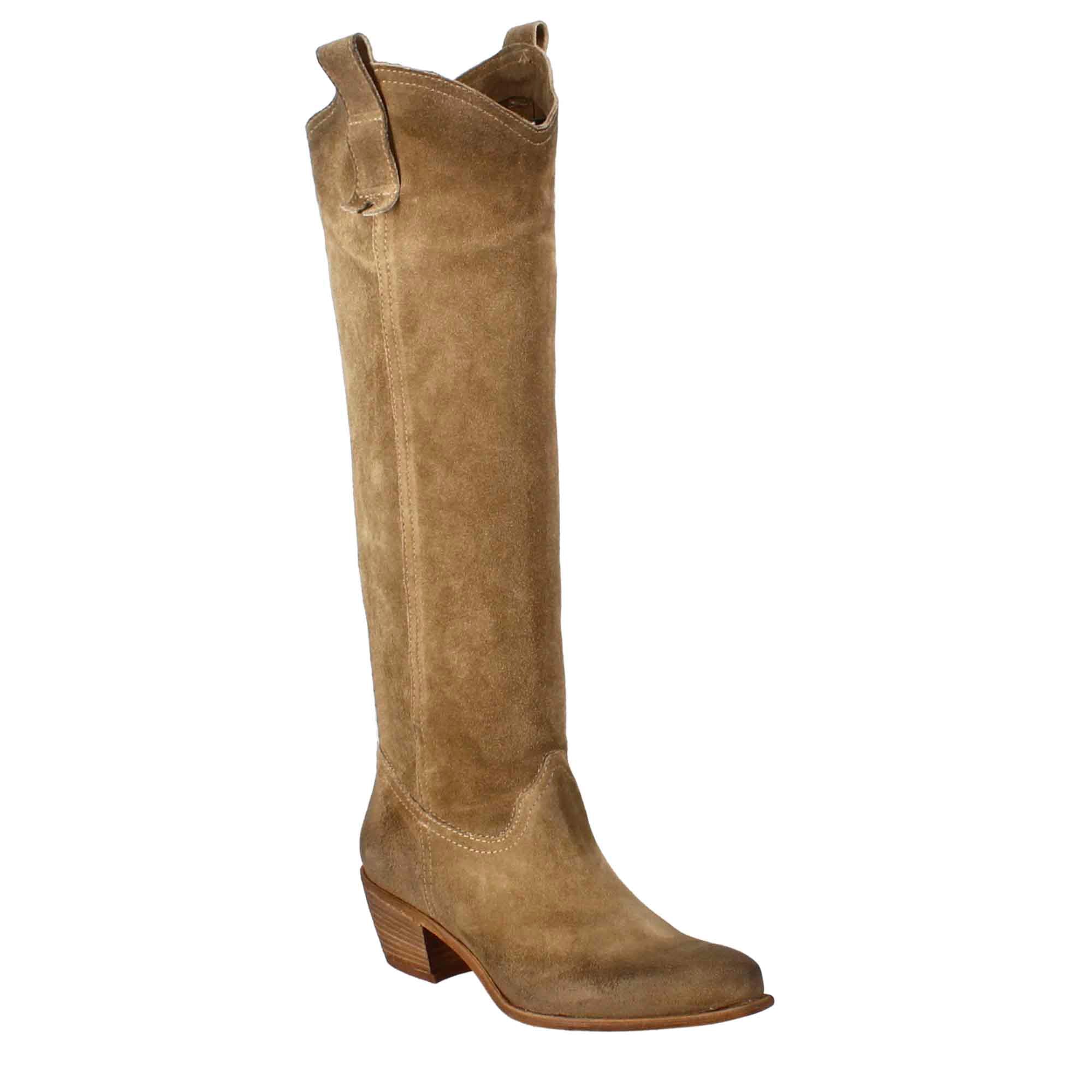 Leonardo Shoes stivali donna tortora camoscio texani alti
