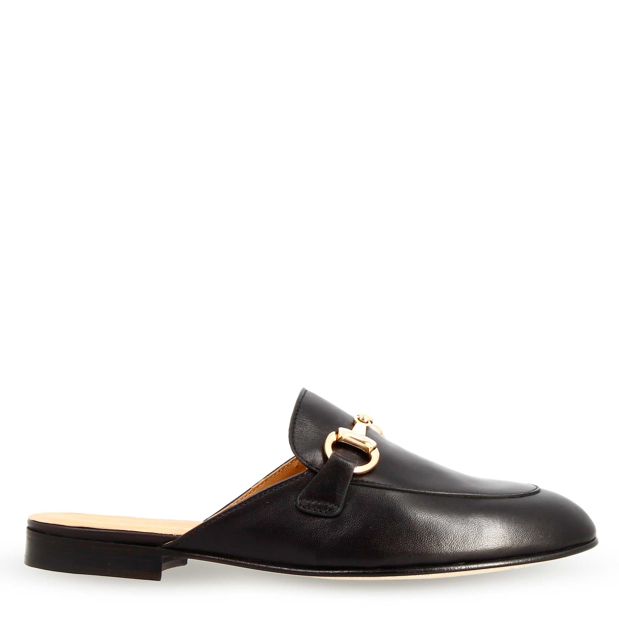 Leonardo Mules morsetto sabot pelle nero tacco basso