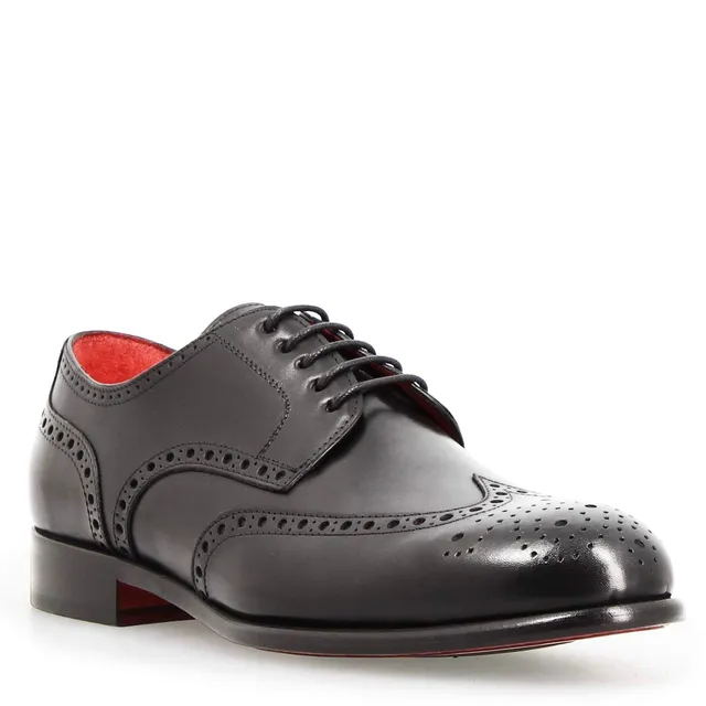 Leonardo Shoes Ottaviano derby uomo nero pelle brogue